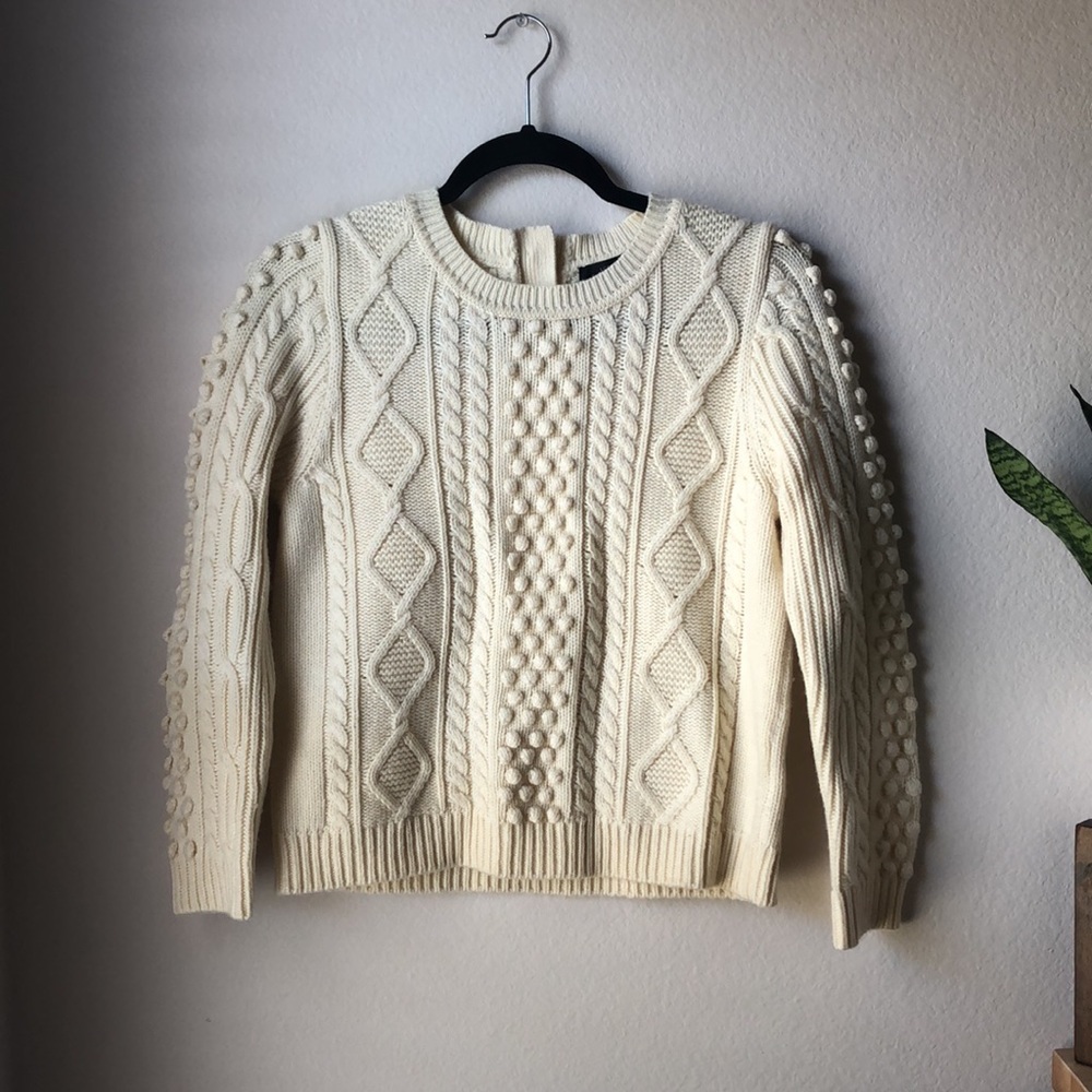 NWOT JCREW Button Cable Knit Crewneck Sweater